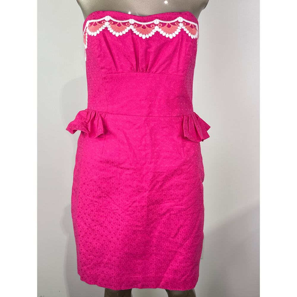 Lilly Pulitzer Pink Maybell Dress Strapless Embroidered Size 4